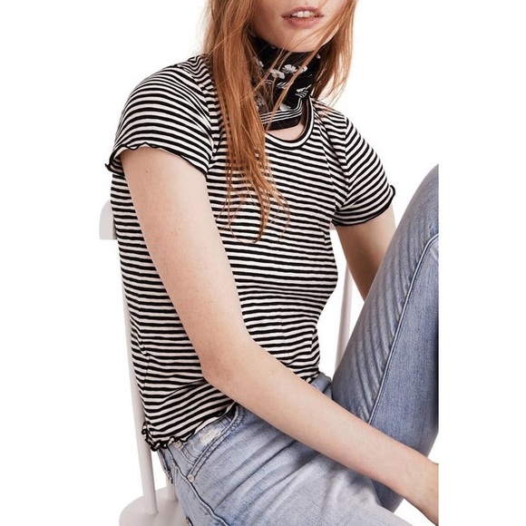 Madewell Tops - NWT Madewell Striped Lettuce Edge Baby Tee L